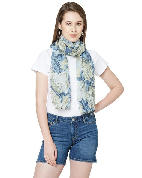 Floral Print Scarf with Diamond Pleated Price in India
