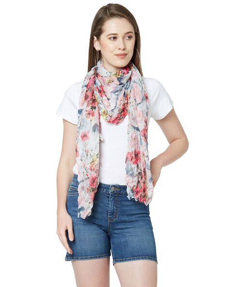 Floral Print Scarf with Diamond Pleated Price in India