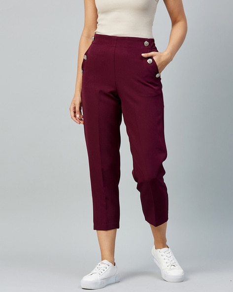 Get High Waist Tie Maroon Trousers at  699  LBB Shop