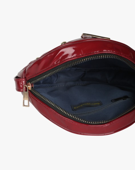 Womens Red Leather Round Handbag with Rivet Crossbody Purse Red Round