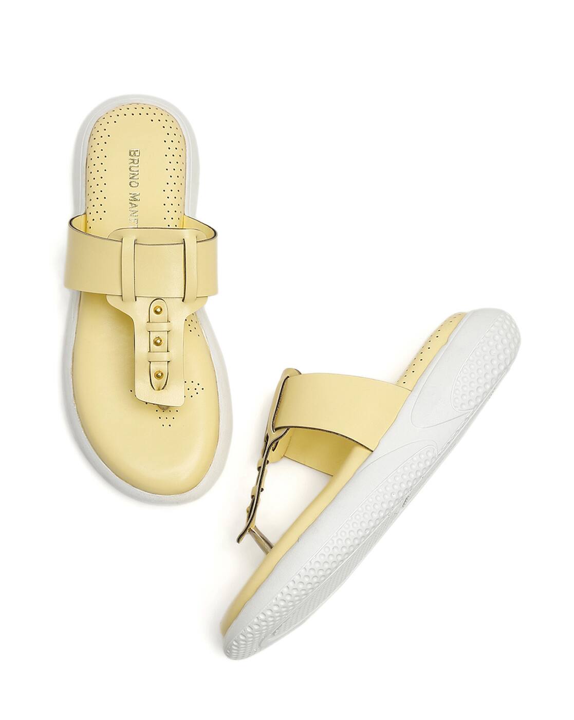 yellow t strap sandals