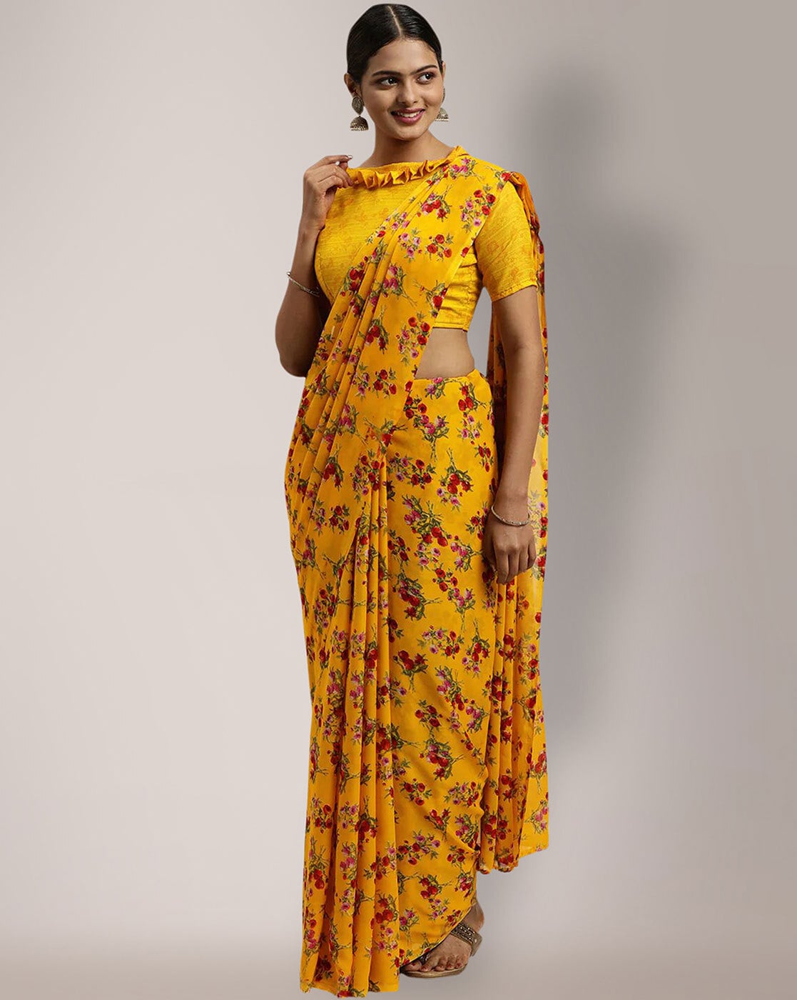 Buy Yellow Sarees for Women by HIRVA Online | Ajio.com