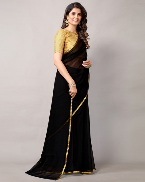 Plain Black Stylish Printed Chiffon Saree, With blouse piece, 5.5 m  (separate blouse piece) at Rs 3944 in Surat