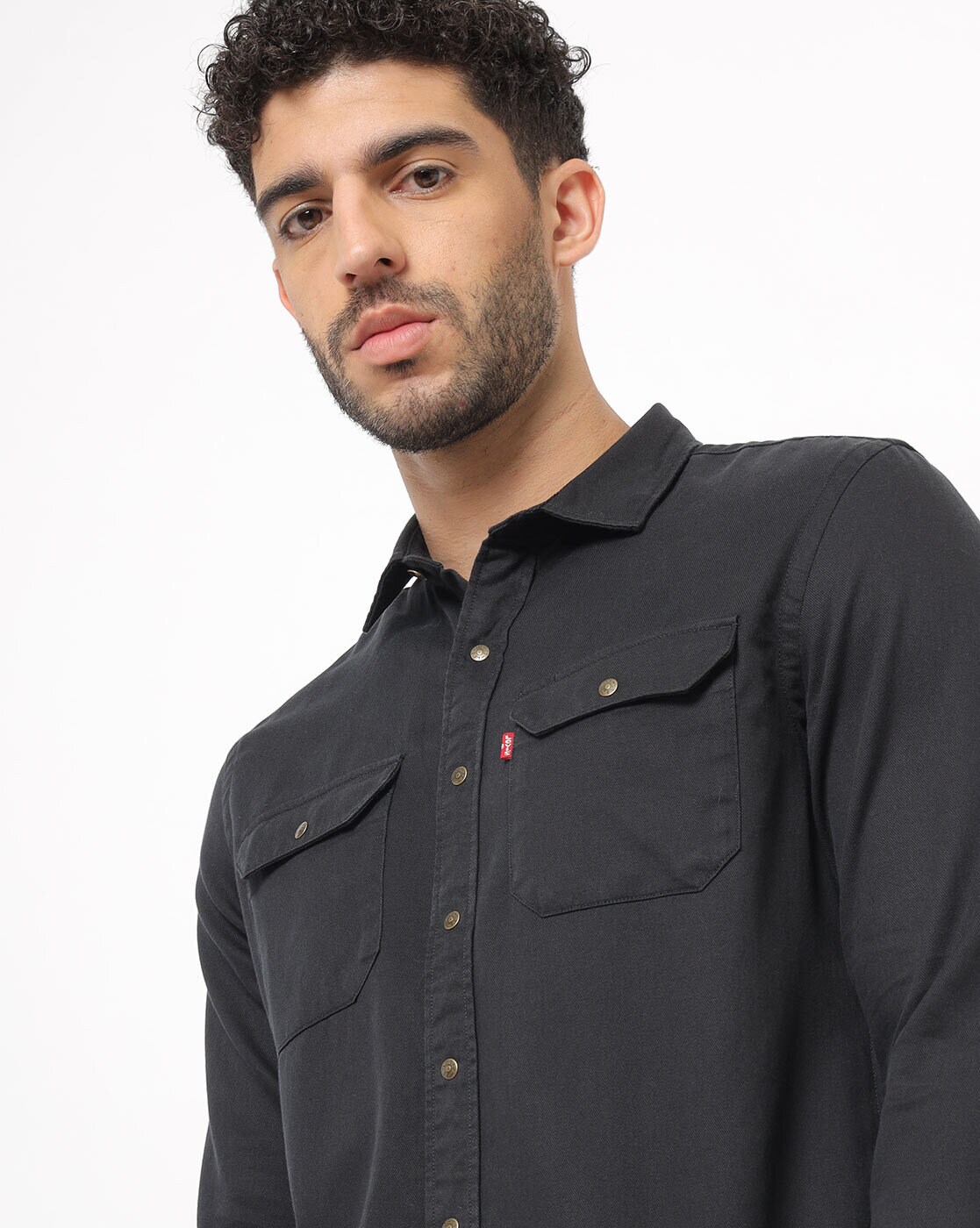 levis black denim shirt