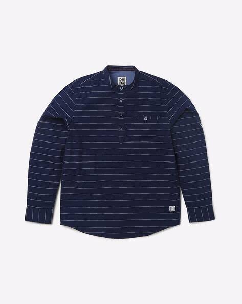 Striped Cotton Shirt with Welt Pocket view 2