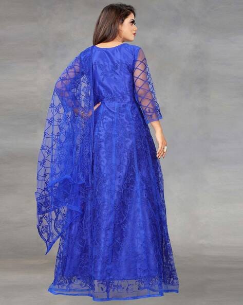 Elegant Scoop Royal Blue Ball Gown Beading Prom Dresses – Okdresses
