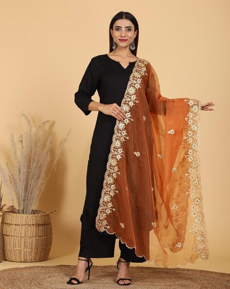 Black all over suit with banarsi dupatta: is an elegant and traditional  ensemble that combines a classic black suit