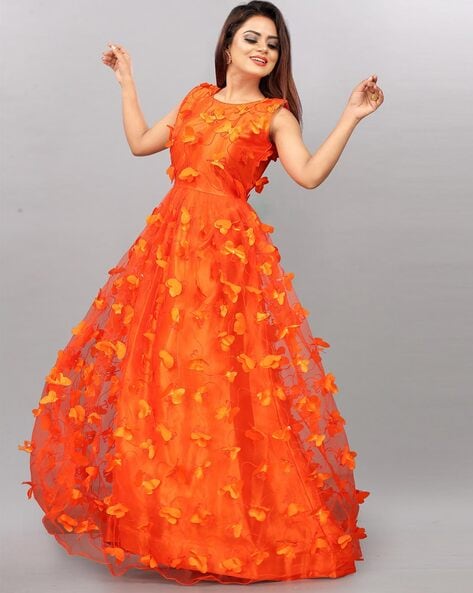 Orange Chikankari Dress – myRiti