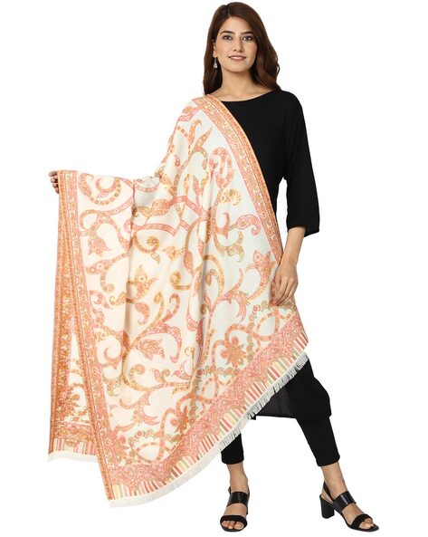 Woven Wool Shawl with Fringed Hem Price in India