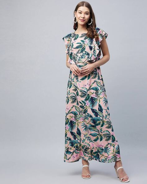 Tropical print clearance dresses with sleeves