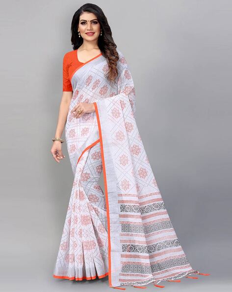 Off-White Pure Cotton Jamdani Real Zari Banarasi Handloom Saree - Tilfi