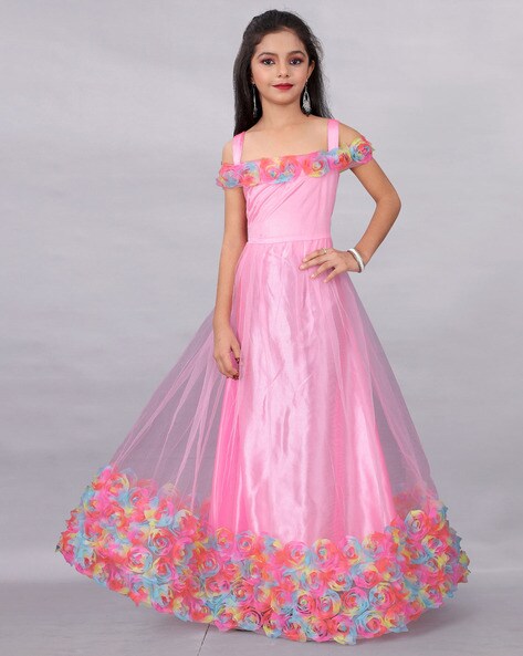 Pink V-Neck Tulle Long Prom Dress, Simple 1/2 Sleeve Evening Party Dre