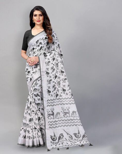 Cotton Quirky Printed Saree In Black Pink|Panther Pyaar|Suta