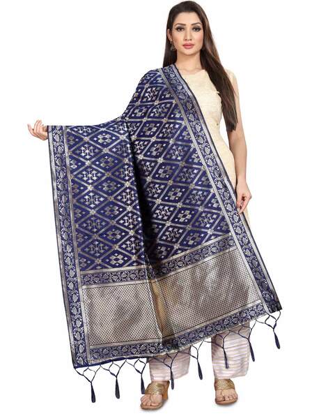 Aztec Pattern Banarasi Silk Dupatta with Tassels Price in India