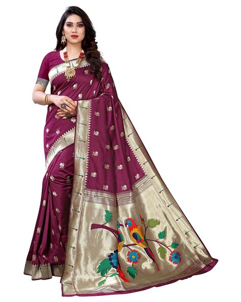 Maroon Toned Paithani Patola Silk Printed Blend Saree – SHANGRILA DESIGNER