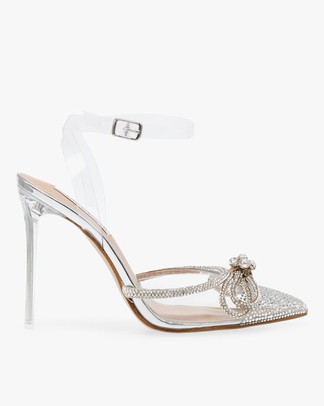 Steve Madden Live Up embellished bow heels in ivory satin | ASOS