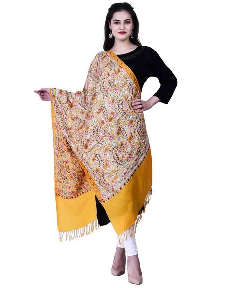 Kashmiri Embroidered Stole with Tassels Price in India