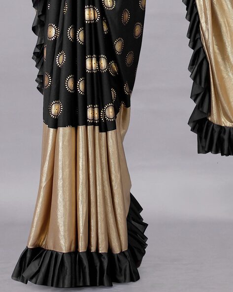 Black Satin Striped Saree with Belt