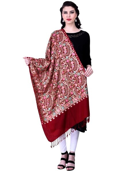 Kashmiri Embroidered Stole with Tassels Price in India
