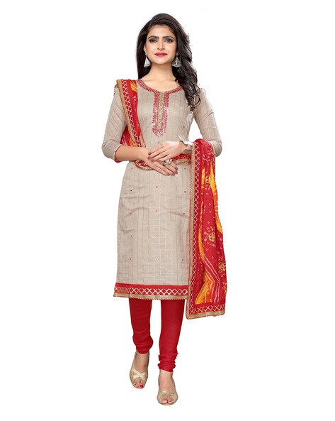 Unstitched Dress Material with Embellished Detail Price in India