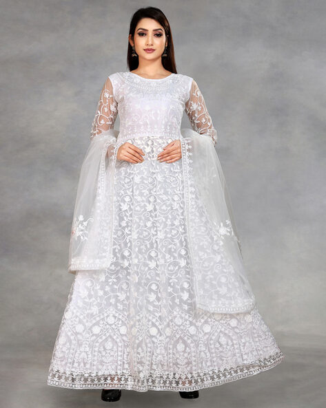 Pretty White Color Sequence Work Anarkali Gown – subhvastra