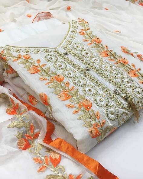 Floral Embroidered Unstitched Dress Material Price in India