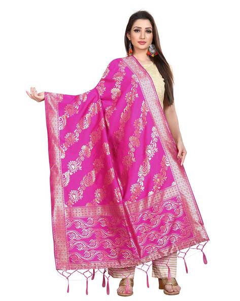 Paisley Pattern Banarasi Silk Dupatta with Tassels Price in India