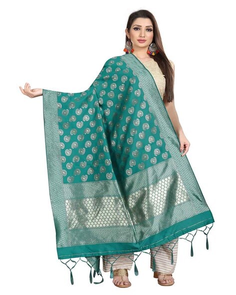 Paisley Pattern Banarasi Silk Dupatta with Tassels Price in India