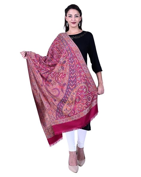 Paisley Embroidered Stole with Frayed Hem Price in India
