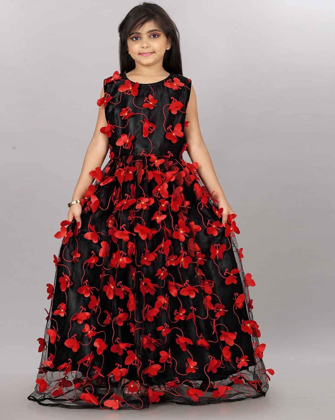 Exclusive red & black combination dress with embroidered mirror work –  Sujatra