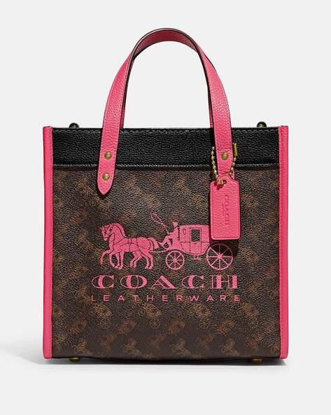 Buy Coach Field Tote Bag 22 with Horse & Carriage Print, Brown & Pink  Color Women