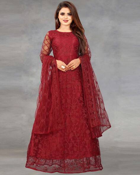 maroon gown with dupatta