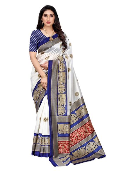 Love Saree For Women And Girls Khadi Cotton In Blue And White Color  Combination Best Quality For Everyday Use