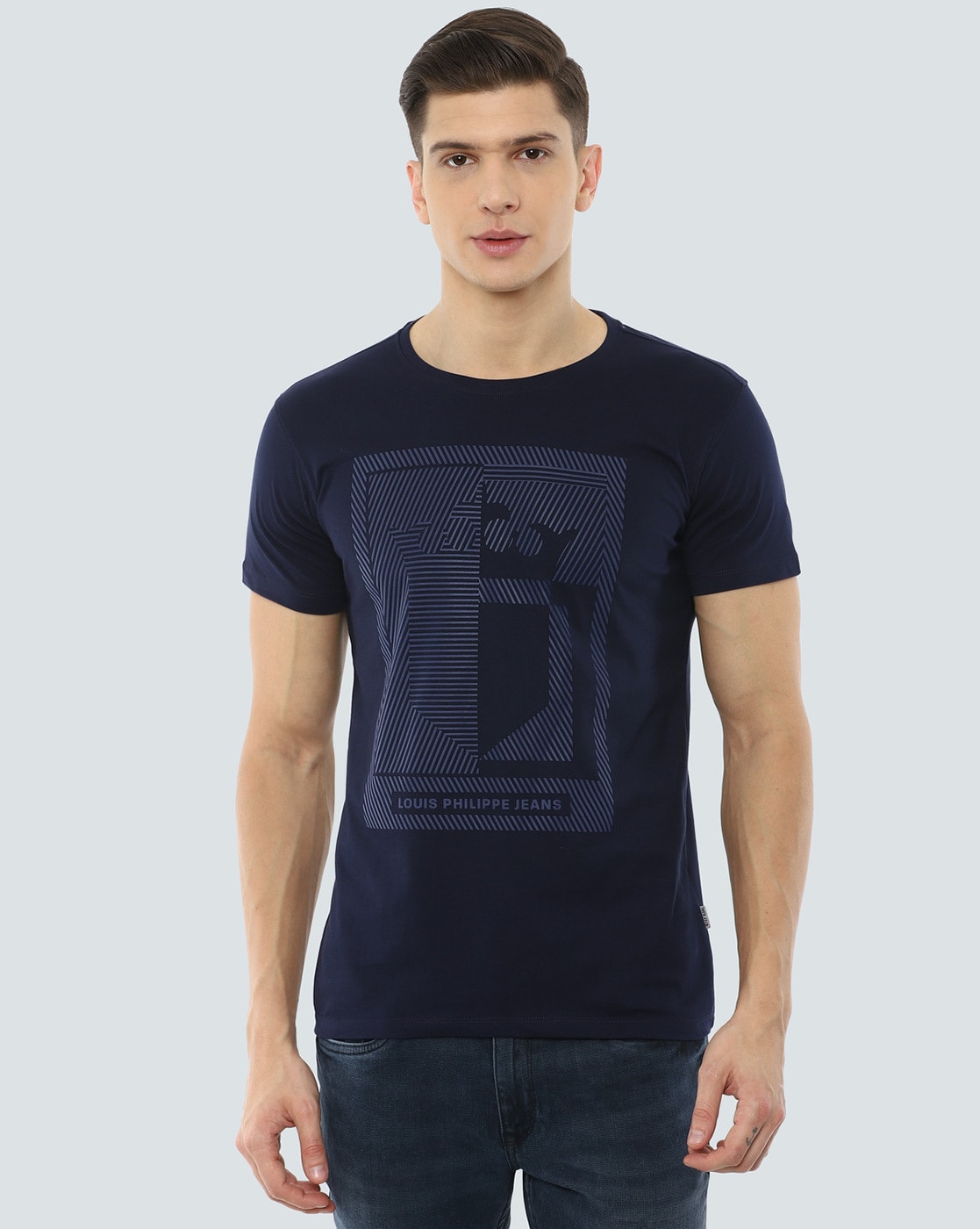 LOUIS PHILIPPE Printed Men Round Neck Navy Blue T-Shirt - Buy LOUIS PHILIPPE  Printed Men Round Neck Navy Blue T-Shirt Online at Best Prices in India