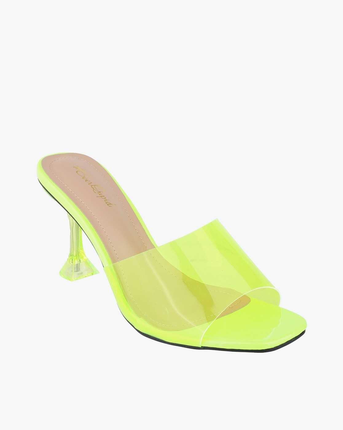 Free People Neon Yellow Transparent Sandals Heels Shoes Square Toe | eBay