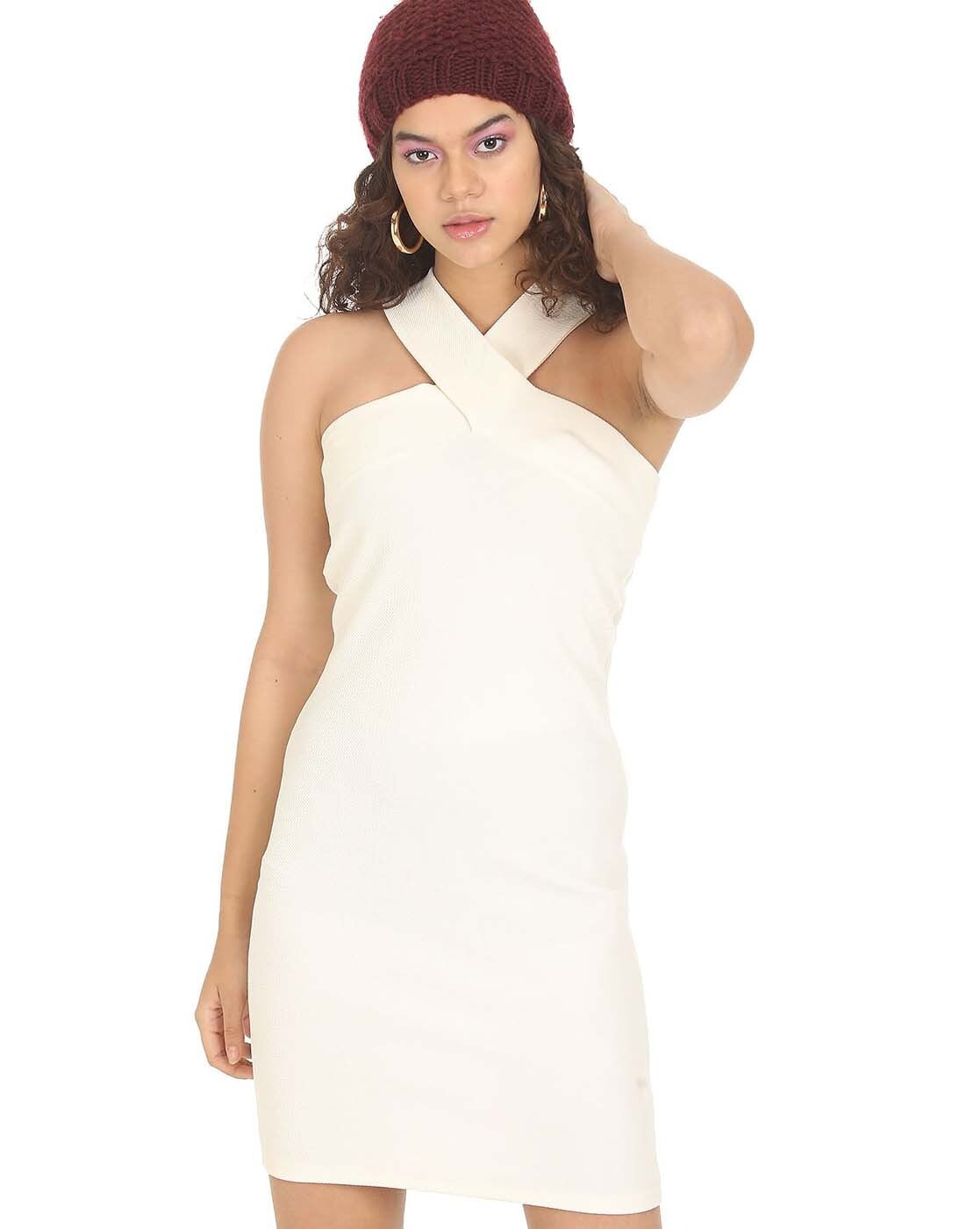 short white halter dress