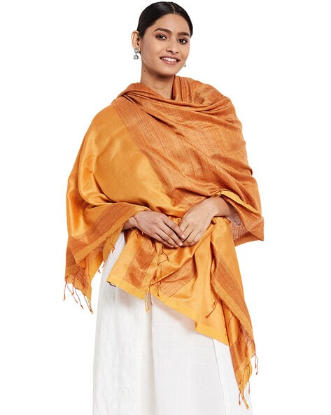 Solid Silk Woven  Dupatta Price in India