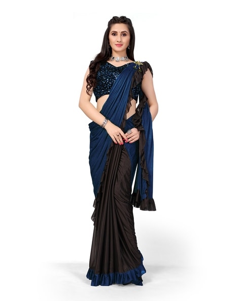 Buy online Women's Self Design Navy Blue Colored Saree With Blouse from  ethnic wear for Women by Charukriti for ₹2299 at 30% off | 2024 Limeroad.com