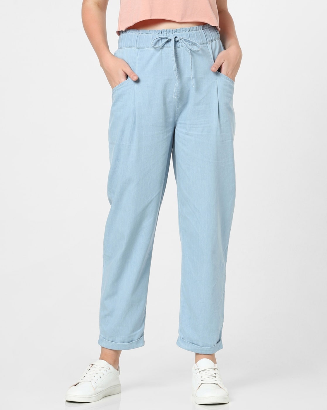 Buy Basic Editions women drawstring pants blue Online