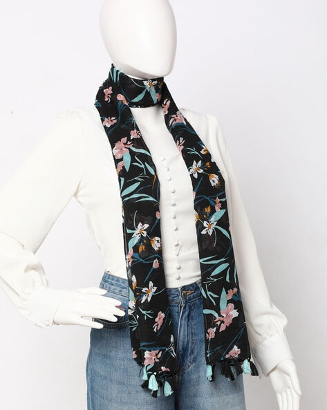 Floral Print Scarf with Tassels Price in India