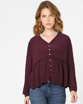 Gathered V-neck top