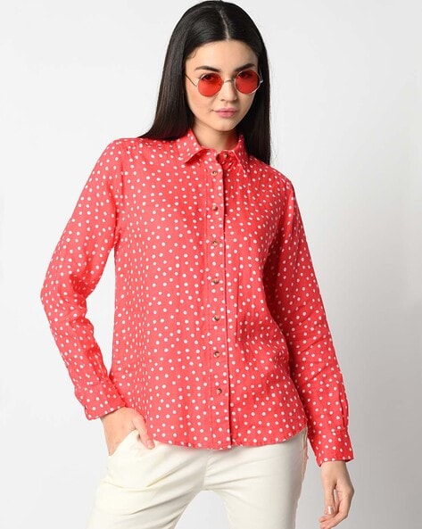 Red women's shirt with white polka dots, Shirts