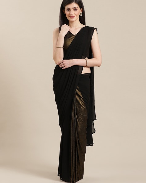 Black Velvet Sequins Embroidered Pre-Stitched Saree Set Design by Lashkaraa  at Pernia's Pop Up Shop 2024