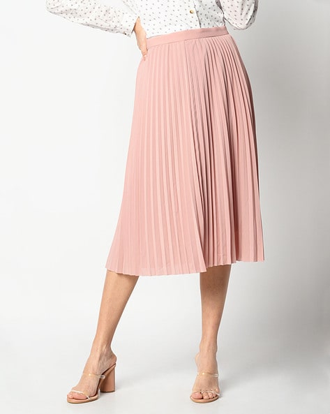 Pink pleated shop flare skirt