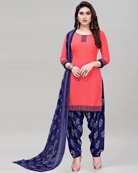 Geometric Print Unstitched Dress Material Price in India