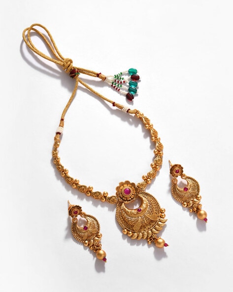 Abharan Filigree Design Green Stones and Pearls Earrings – VOYLLA