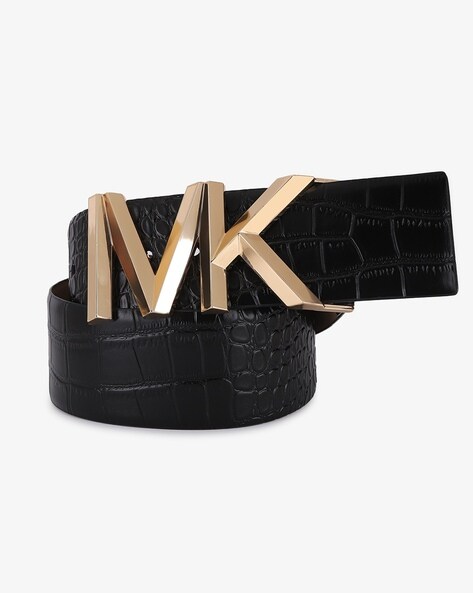 Buy Michael Kors Croc-Embossed Leather Belt | Black Color Women | AJIO LUXE