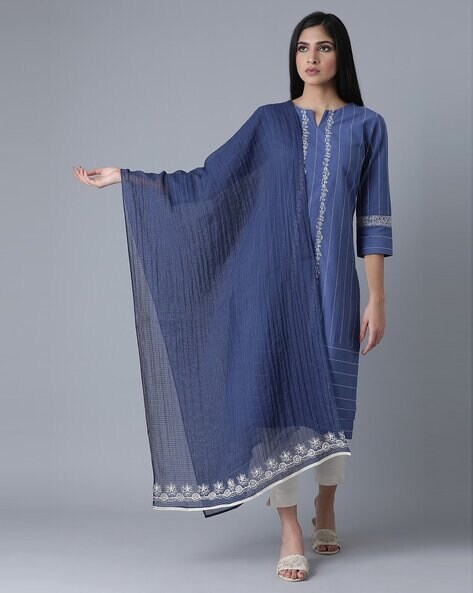 Checked Dupatta with Embroidery Price in India