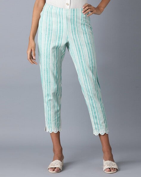 Striped Pants with Semi-Elasticated Waist Price in India