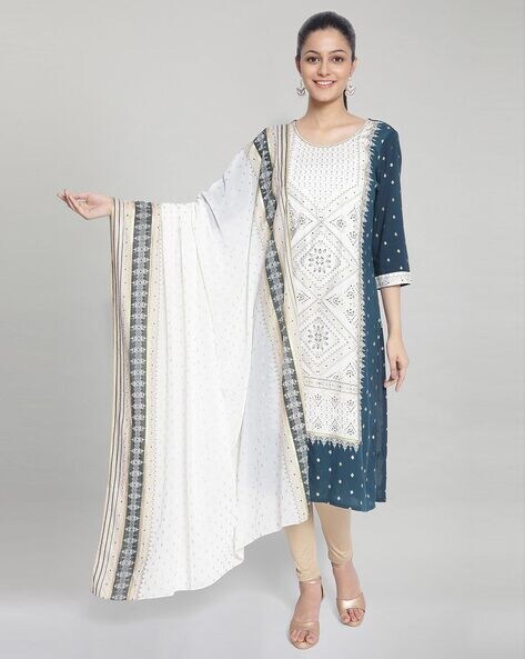 Printed Dupatta with Striped Border Price in India